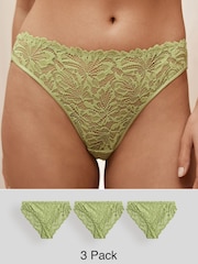 Green High Leg Ultimate Comfort Lace Knickers 3 Pack - Image 1 of 9