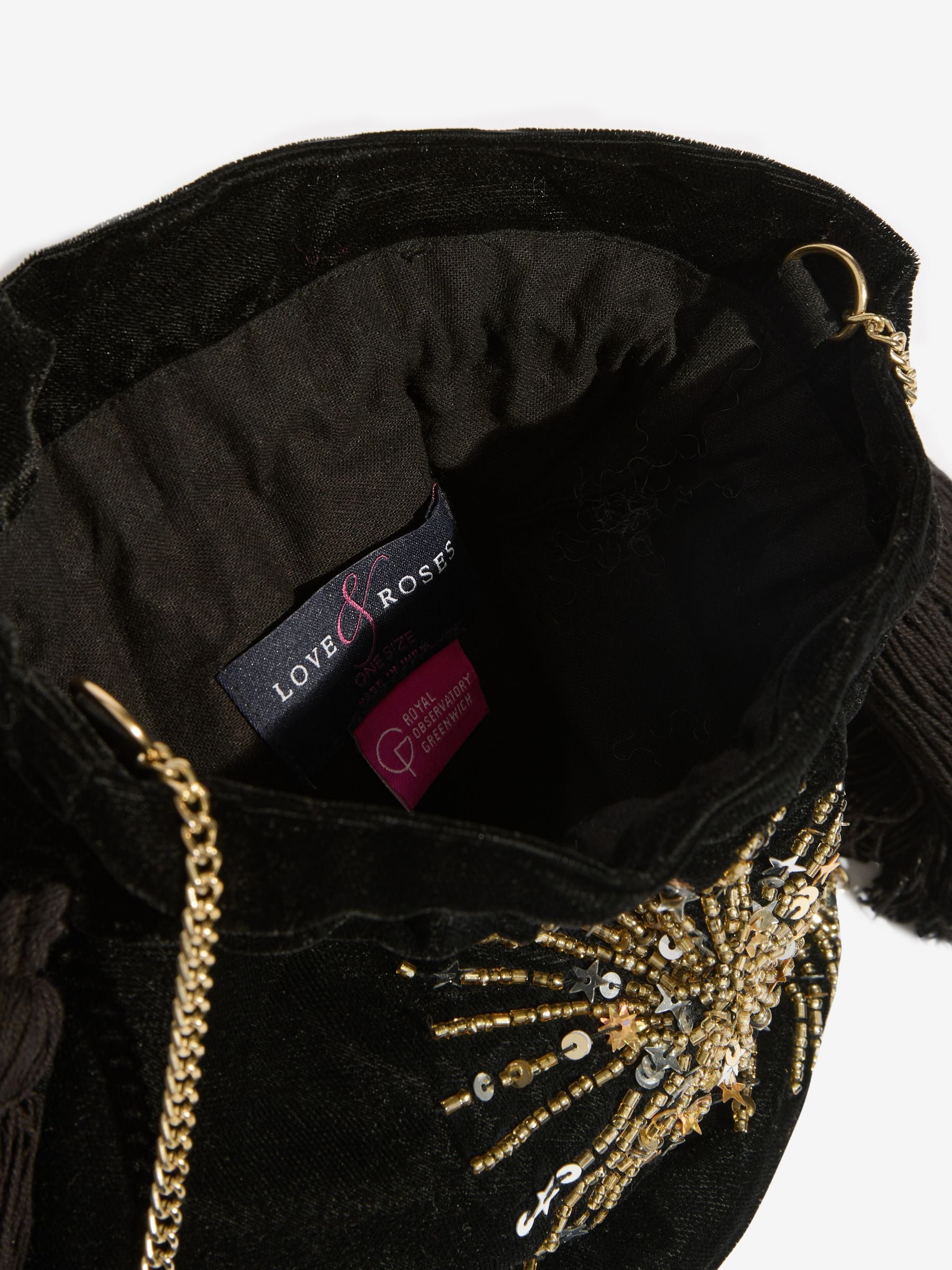 Buy Love & Roses Black Velvet Sequin Embellished Pouch Bag from