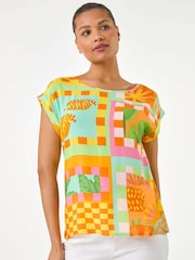 Roman Orange Abstract Print Shell Blouse - Image 1 of 5