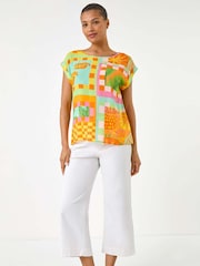 Roman Orange Abstract Print Shell Blouse - Image 2 of 5