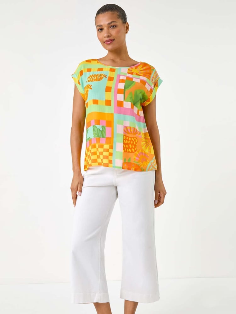 Roman Orange Abstract Print Shell Blouse - Image 2 of 5