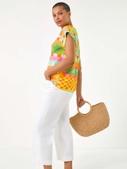 Roman Orange Abstract Print Shell Blouse - Image 3 of 5
