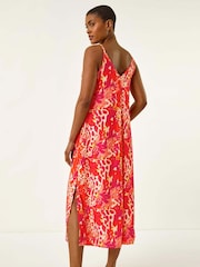 Roman Orange Abstract Print Swing Midi Stretch Dress - Image 3 of 5