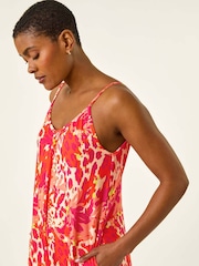 Roman Orange Abstract Print Swing Midi Stretch Dress - Image 4 of 5