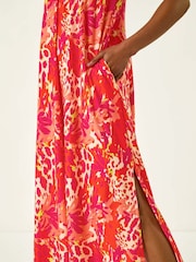 Roman Orange Abstract Print Swing Midi Stretch Dress - Image 5 of 5