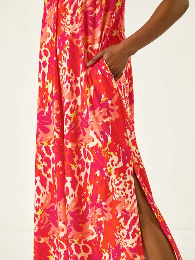 Roman Orange Abstract Print Swing Midi Stretch Dress - Image 5 of 5