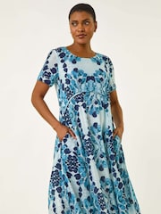 Roman Blue Abstract Print Smock Dress - Image 1 of 5