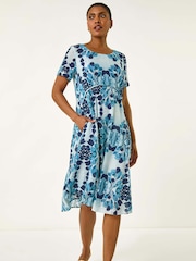 Roman Blue Abstract Print Smock Dress - Image 2 of 5