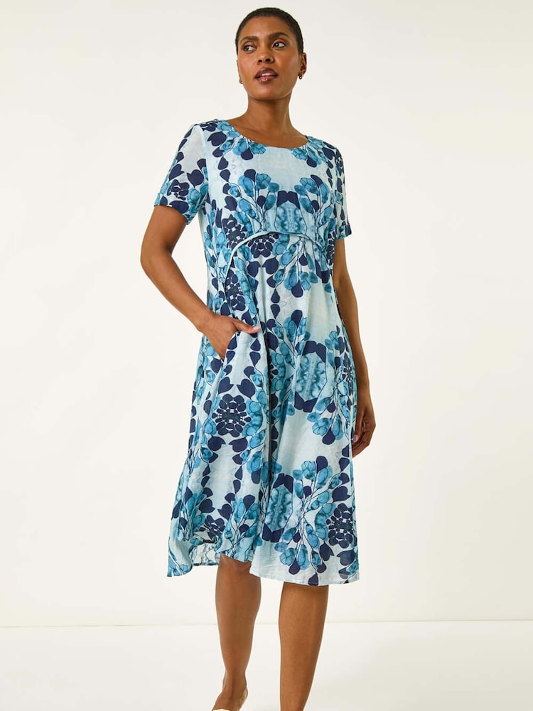 Roman Blue Abstract Print Smock Dress - Image 2 of 5