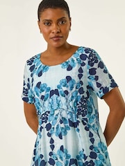 Roman Blue Abstract Print Smock Dress - Image 4 of 5