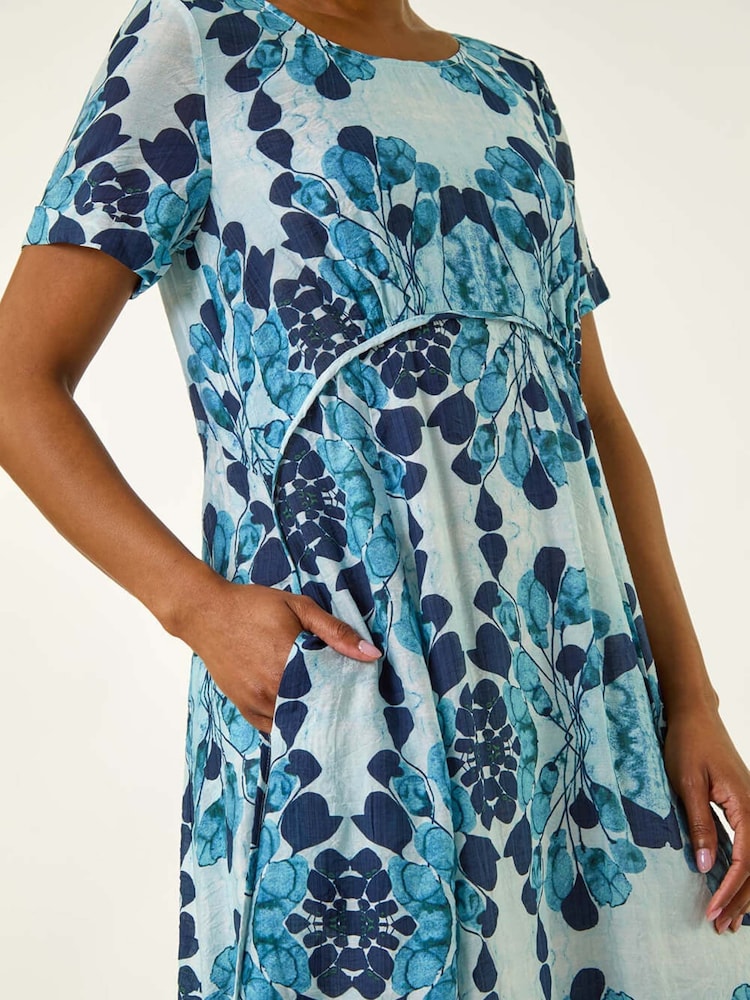 Roman Blue Abstract Print Smock Dress - Image 5 of 5