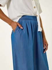 Roman Blue Pleated Full Length Wide Leg Trousers - Image 5 of 5