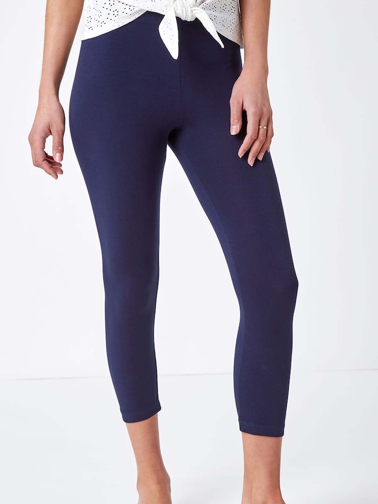 Roman Blue Elastic Waist Stretch Cropped Leggings - Image 1 of 5