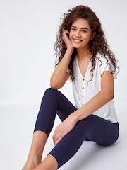 Roman Blue Elastic Waist Stretch Cropped Leggings - Image 2 of 5