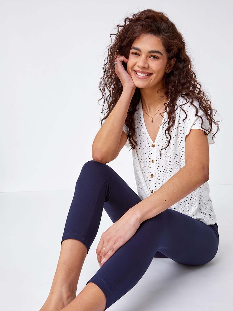 Roman Blue Elastic Waist Stretch Cropped Leggings - Image 2 of 5