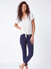 Roman Blue Elastic Waist Stretch Cropped Leggings - Image 4 of 5