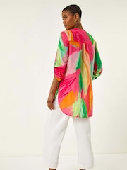 Roman Pink Abstract Print V-Neck Button Blouse - Image 3 of 5