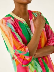 Roman Pink Abstract Print V-Neck Button Blouse - Image 5 of 5