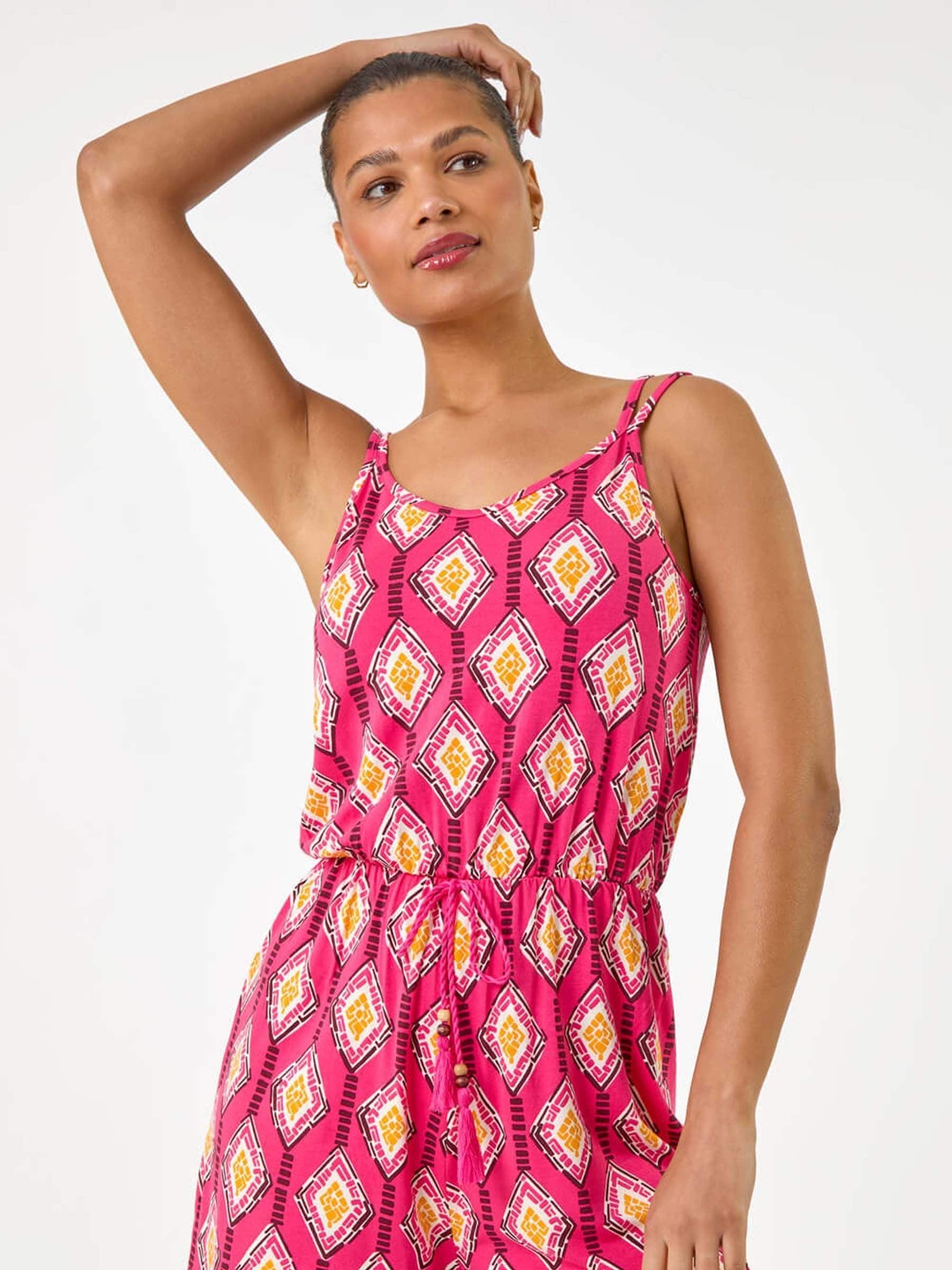 Buy Roman Pink Geometric Double Strap Playsuit from Next USA