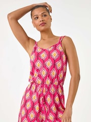 Roman Pink Geometric Double Strap Playsuit - Image 3 of 5