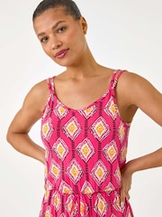 Roman Pink Geometric Double Strap Playsuit - Image 4 of 5