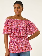 Roman Abstract Print Bardot Blouse - Imagen 1 de 5