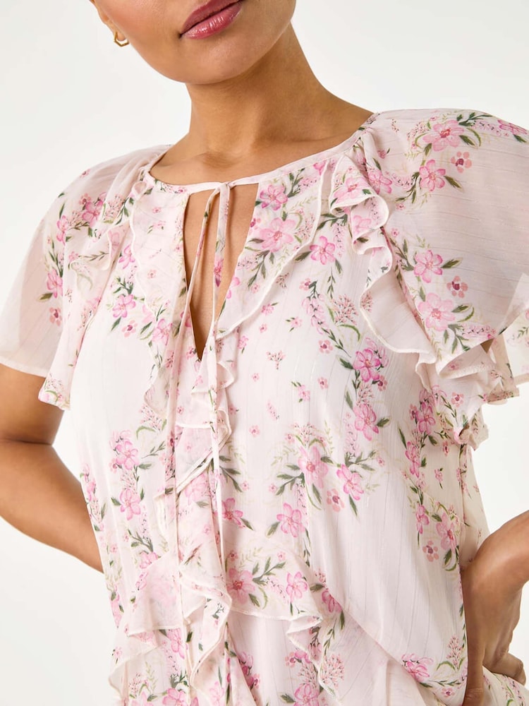 Roman Floral Print Frill Flutter Sleeve Dress - صورة 5 من 5 Roman Floral Print Frill Flutter Sleeve Dress - صورة 5 من 5