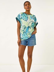 Roman Blue Leaf Print Lace Jersey T-Shirt - Image 3 of 5