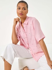 Roman Pink Rhinestone Button Detail Collar Shirt - Image 1 of 5
