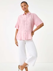 Roman Pink Rhinestone Button Detail Collar Shirt - Image 2 of 5