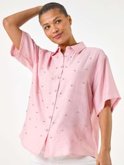 Roman Pink Rhinestone Button Detail Collar Shirt - Image 4 of 5