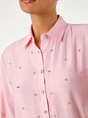 Roman Pink Rhinestone Button Detail Collar Shirt - Image 5 of 5