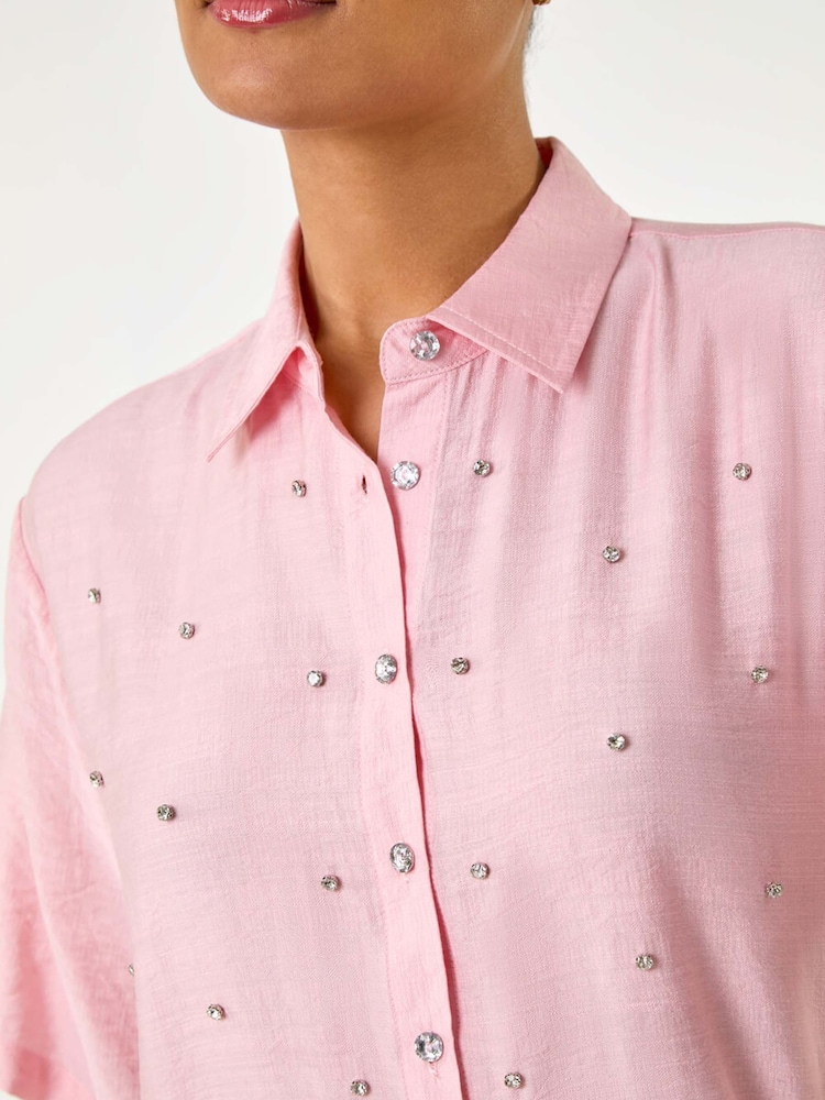 Roman Pink Rhinestone Button Detail Collar Shirt - Image 5 of 5