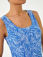 Roman Blue Leaf Print Textured Stretch Vest Top - Image 5 of 5