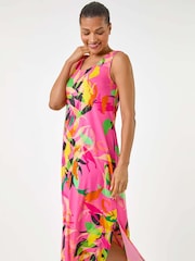 Roman floral e  Print bainha de lenço Midi Dress - Imagem 2 de 5