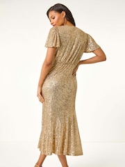 Roman Metallic Brown Sequin Midi Dress - Image 3 of 5