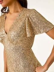 Roman Metallic Brown Sequin Midi Dress - Image 5 of 5