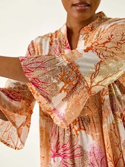 Roman Orange Embroidered Cotton Printed Frill Smock Dress - Image 5 of 5