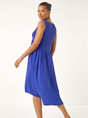 Roman Blue Ribbed Stretch Midi Dress - Image 3 of 5