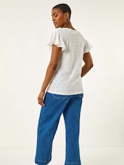 Roman White Ruched Frill Textured Blouse - Image 3 of 5