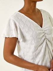 Roman White Ruched Frill Textured Blouse - Image 5 of 5