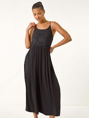 Roman Black Lace Bodice Shirred Midi Dress - Image 2 of 5