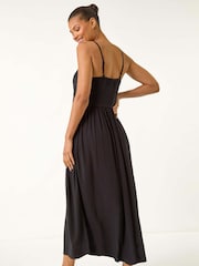 Roman Black Lace Bodice Shirred Midi Dress - Image 3 of 5