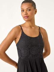 Roman Black Lace Bodice Shirred Midi Dress - Image 4 of 5