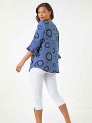 Roman Blue Circle Print V-Neck Button Tunic Top - Image 3 of 5