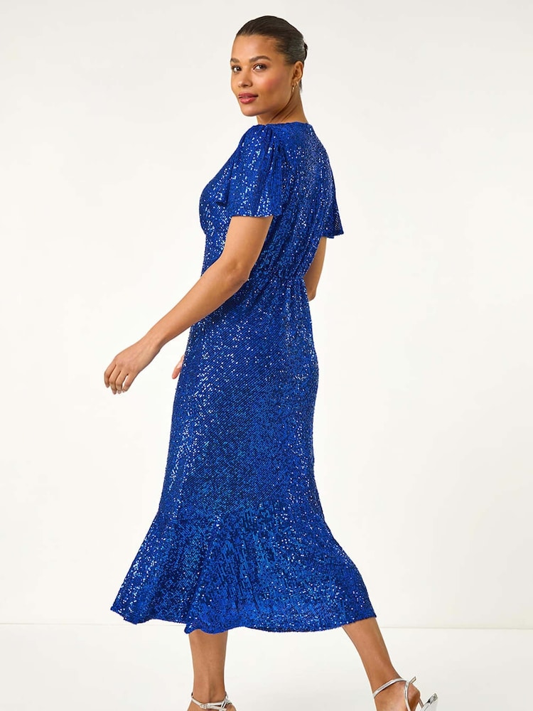 Roman Blue Sequin Midi Dress - Image 1 of 5
