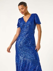 Roman Blue Sequin Midi Dress - Image 2 of 5