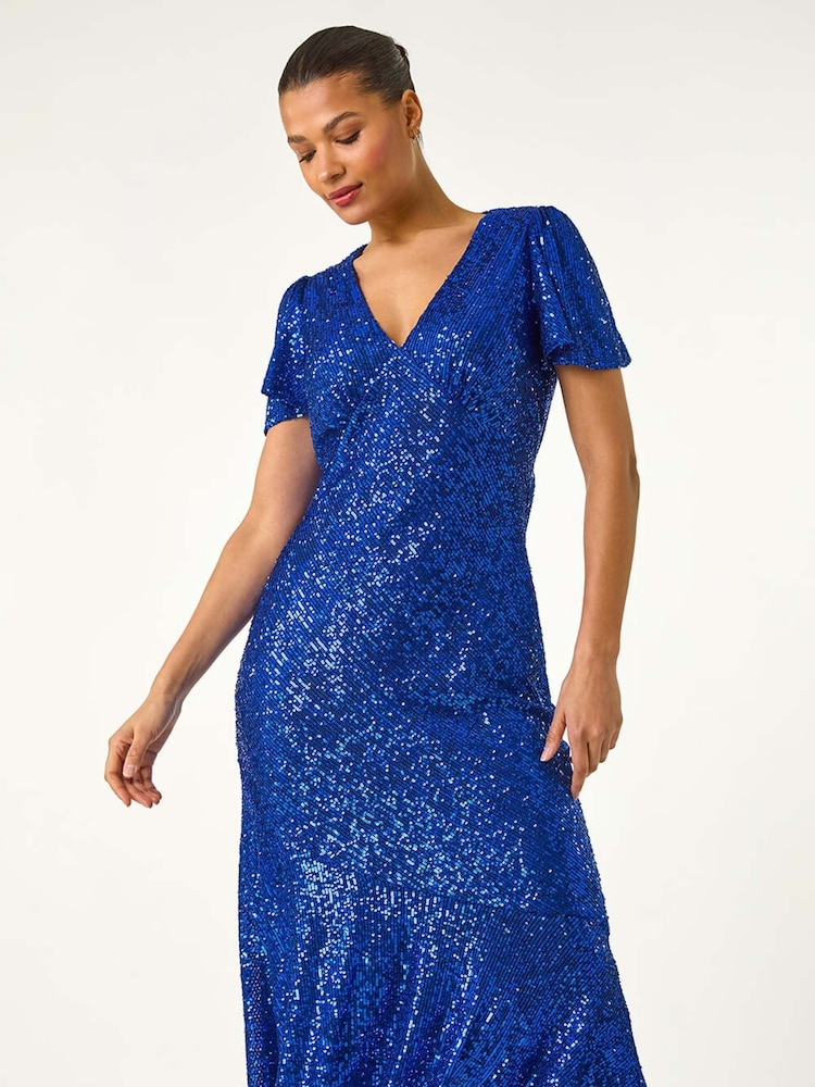 Roman Blue Sequin Midi Dress - Image 2 of 5