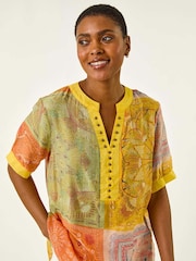Roman Yellow Patchwork Print Blouse - Image 1 of 5