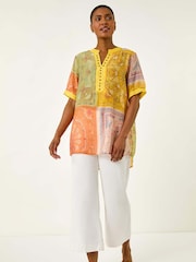 Roman Yellow Patchwork Print Blouse - Image 2 of 5